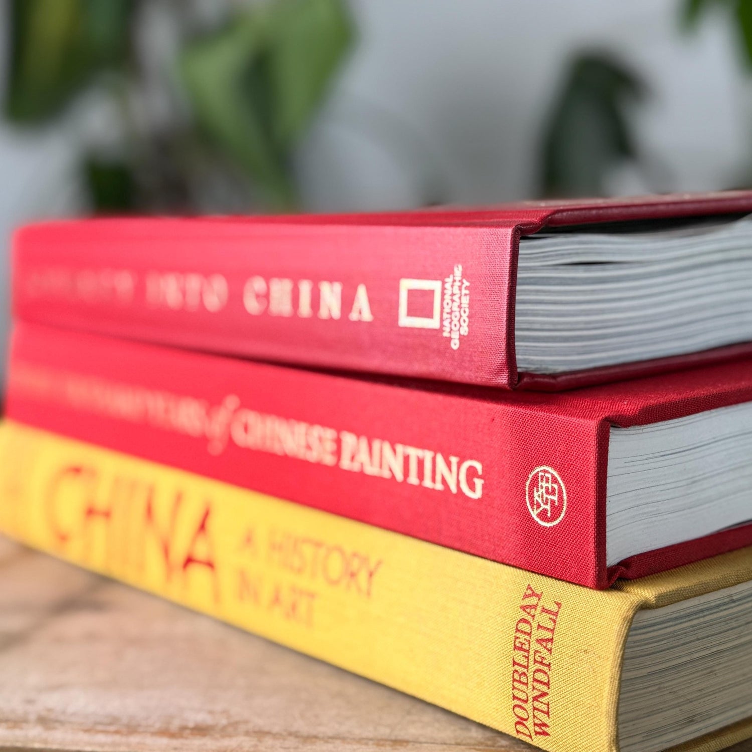 Vintage Red and Yellow China Themed Coffee Table Book Set - Pretty Old Books