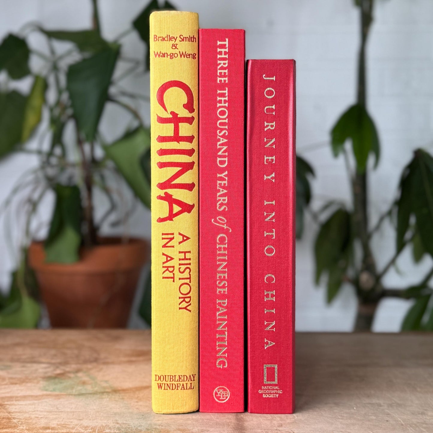 Vintage Red and Yellow China Themed Coffee Table Book Set - Pretty Old Books
