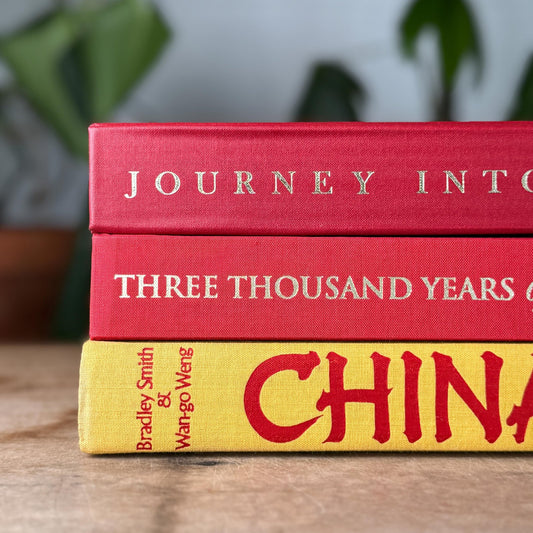 Vintage Red and Yellow China Themed Coffee Table Book Set - Pretty Old Books