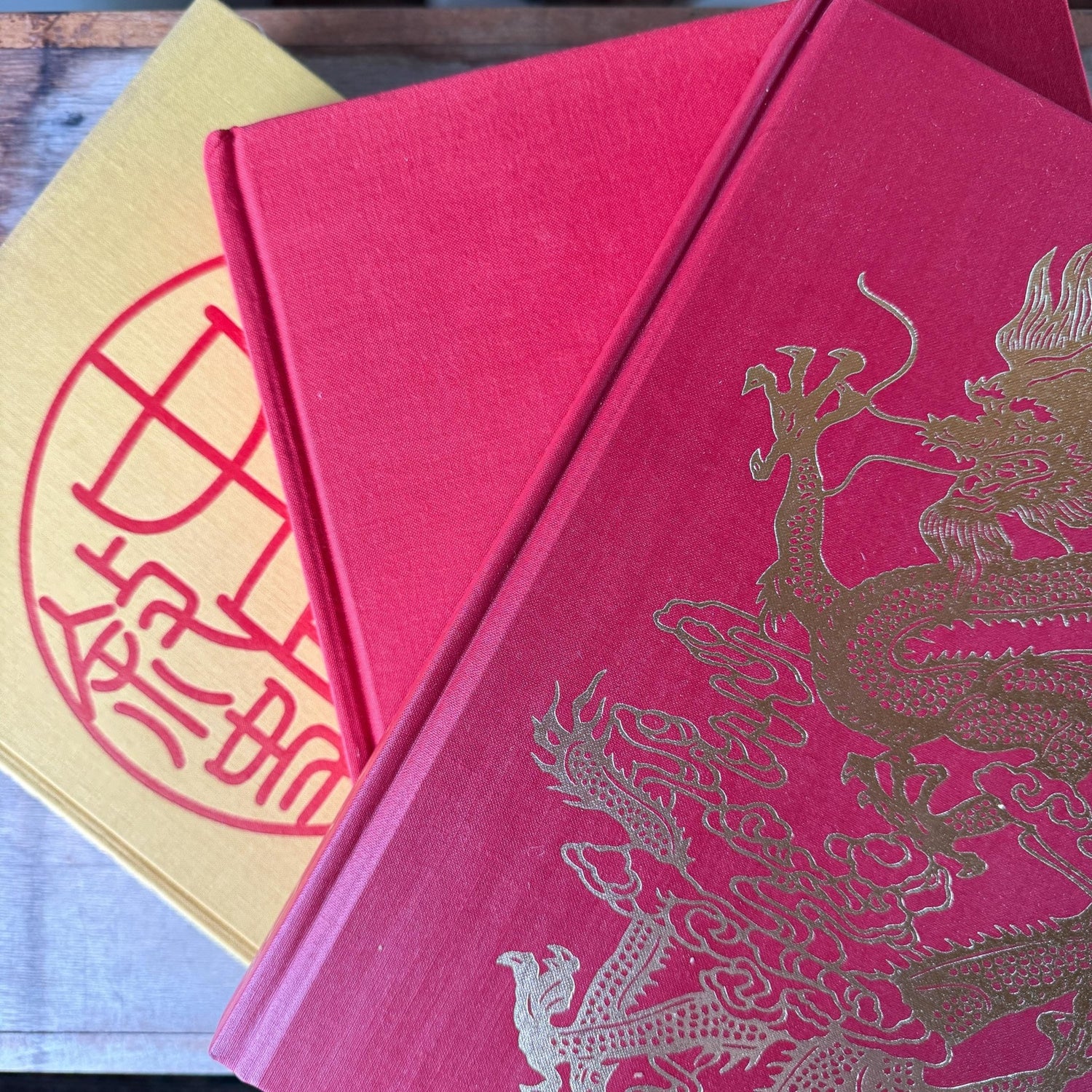 Vintage Red and Yellow China Themed Coffee Table Book Set - Pretty Old Books