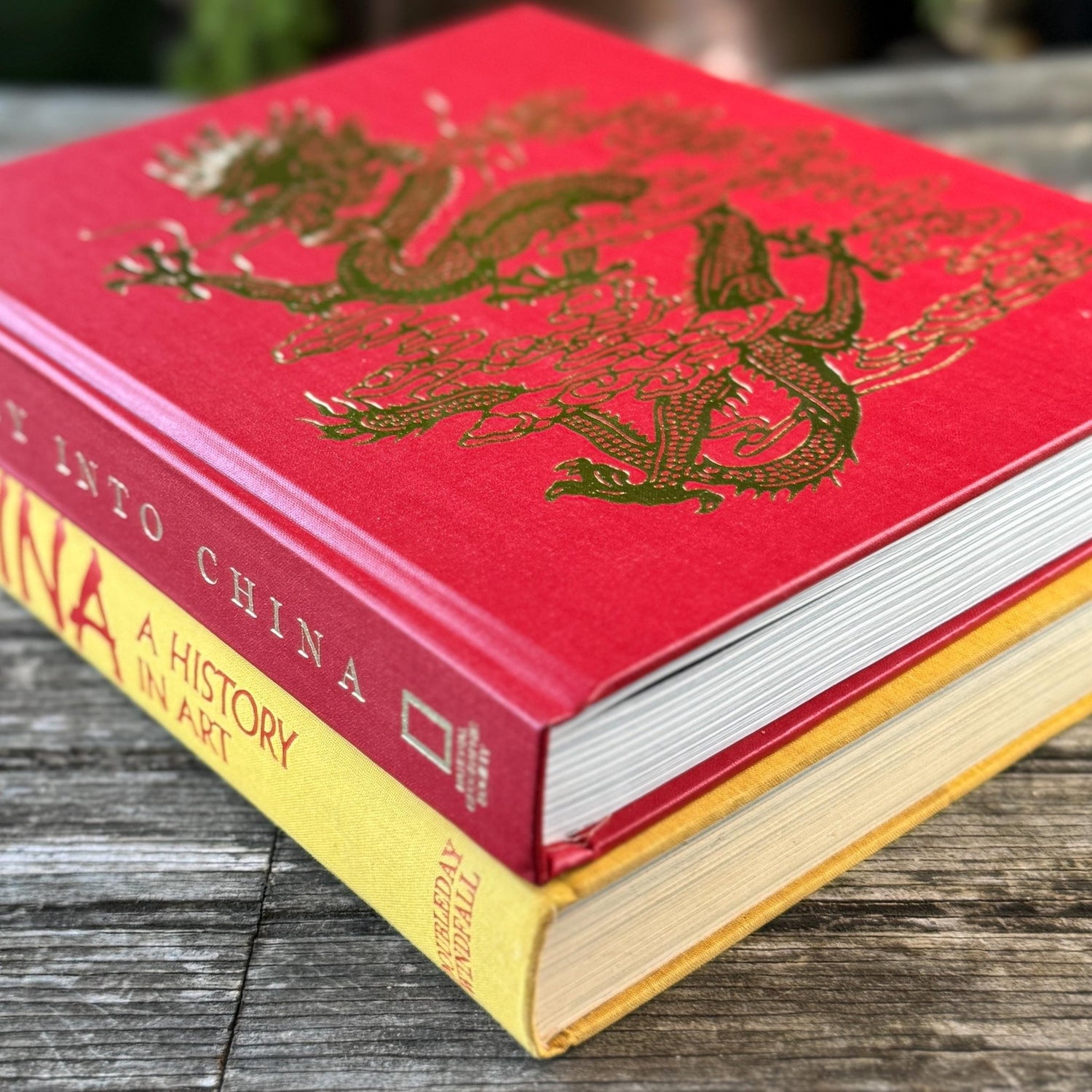 Vintage Red and Yellow China Themed Coffee Table Book Set - Pretty Old Books