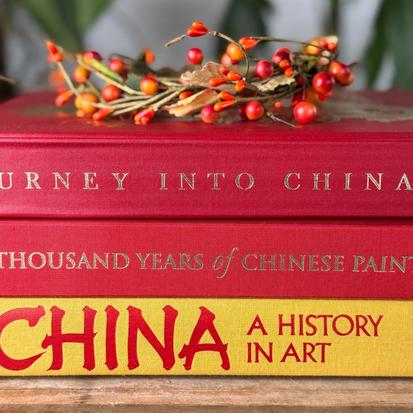 Vintage Red and Yellow China Themed Coffee Table Book Set - Pretty Old Books