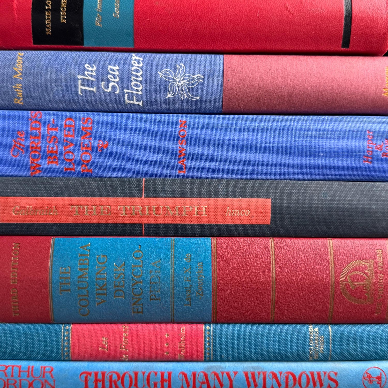 Vintage Red & Blue Book Set of Mixed Literature - Pretty Old Books