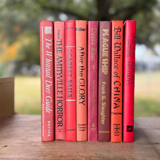 Vintage Red, Crimson, Pink, Ruby Retro Book Bundle - Pretty Old Books