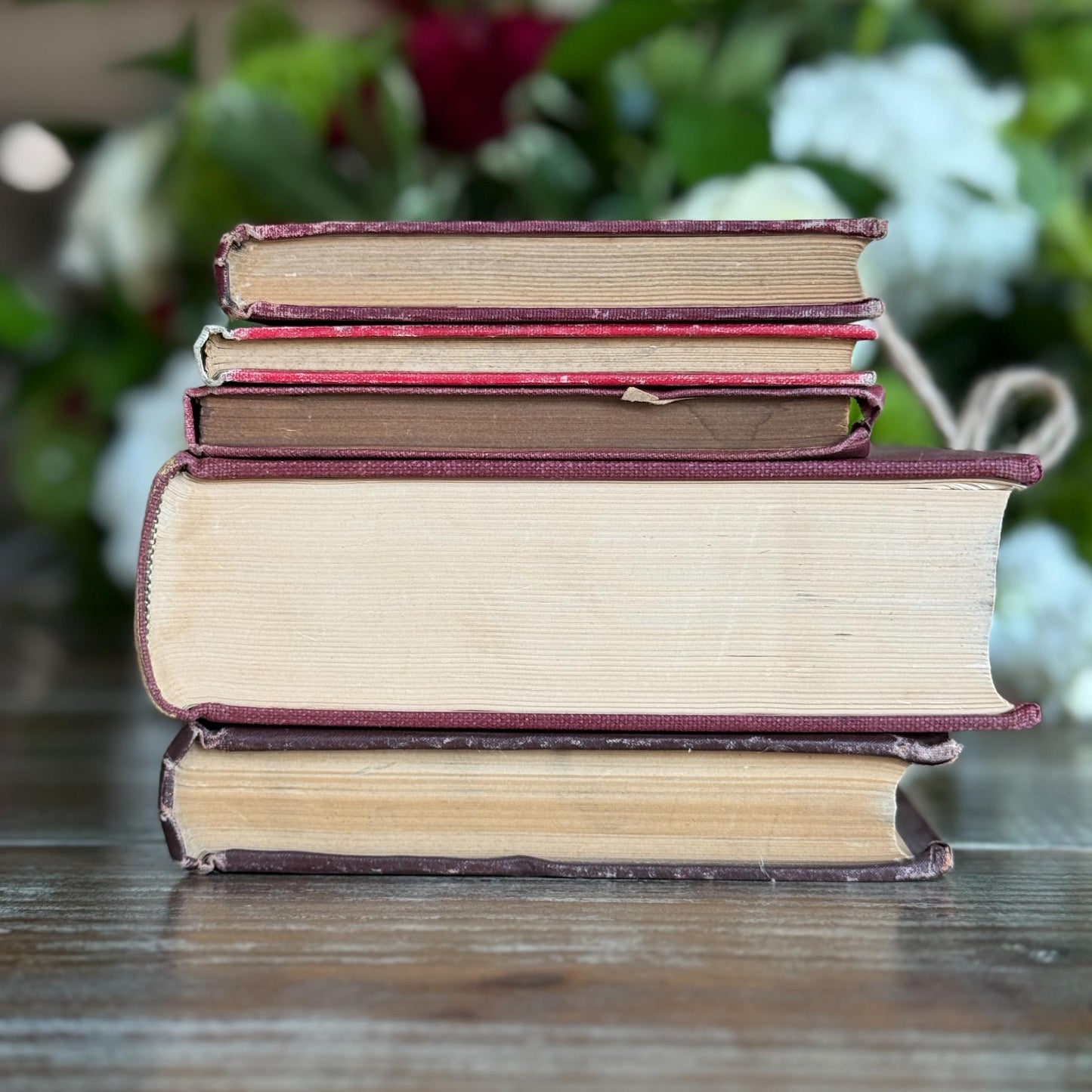 Vintage Red French Language Book Set in Burgundy & Red Decorative for Shelf Styling - Pretty Old Books