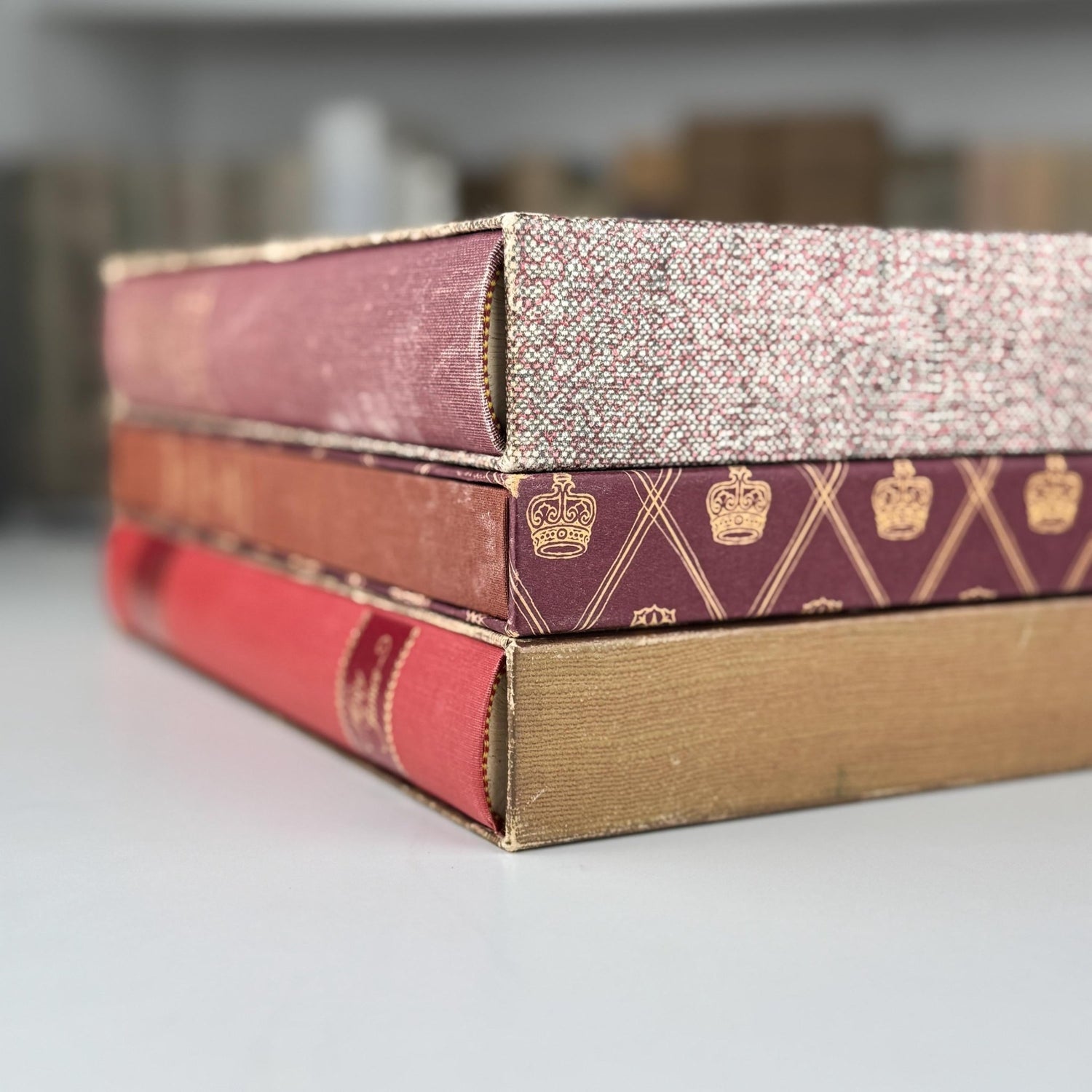 Vintage Red Heritage Press Book Bundle with Slipcases for Shelf Styling and Home Library Decor - Pretty Old Books