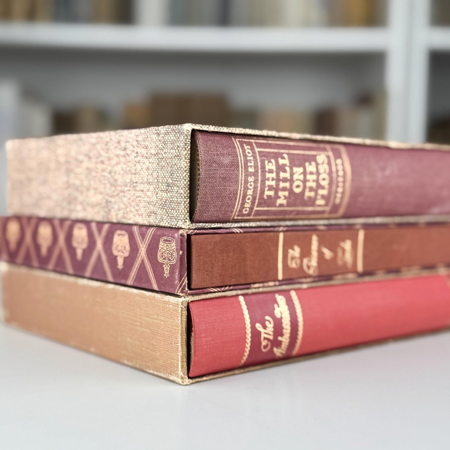 Vintage Red Heritage Press Book Bundle with Slipcases for Shelf Styling and Home Library Decor - Pretty Old Books