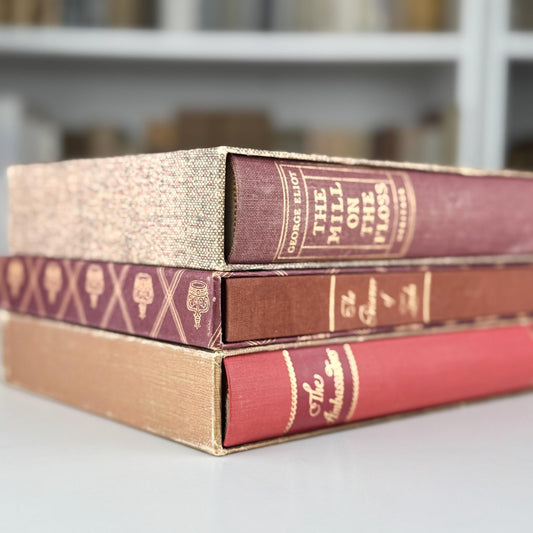Vintage Red Heritage Press Book Bundle with Slipcases for Shelf Styling and Home Library Decor - Pretty Old Books