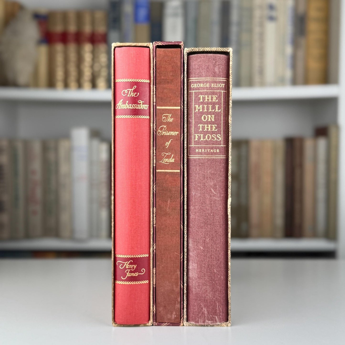 Vintage Red Heritage Press Book Bundle with Slipcases for Shelf Styling and Home Library Decor - Pretty Old Books