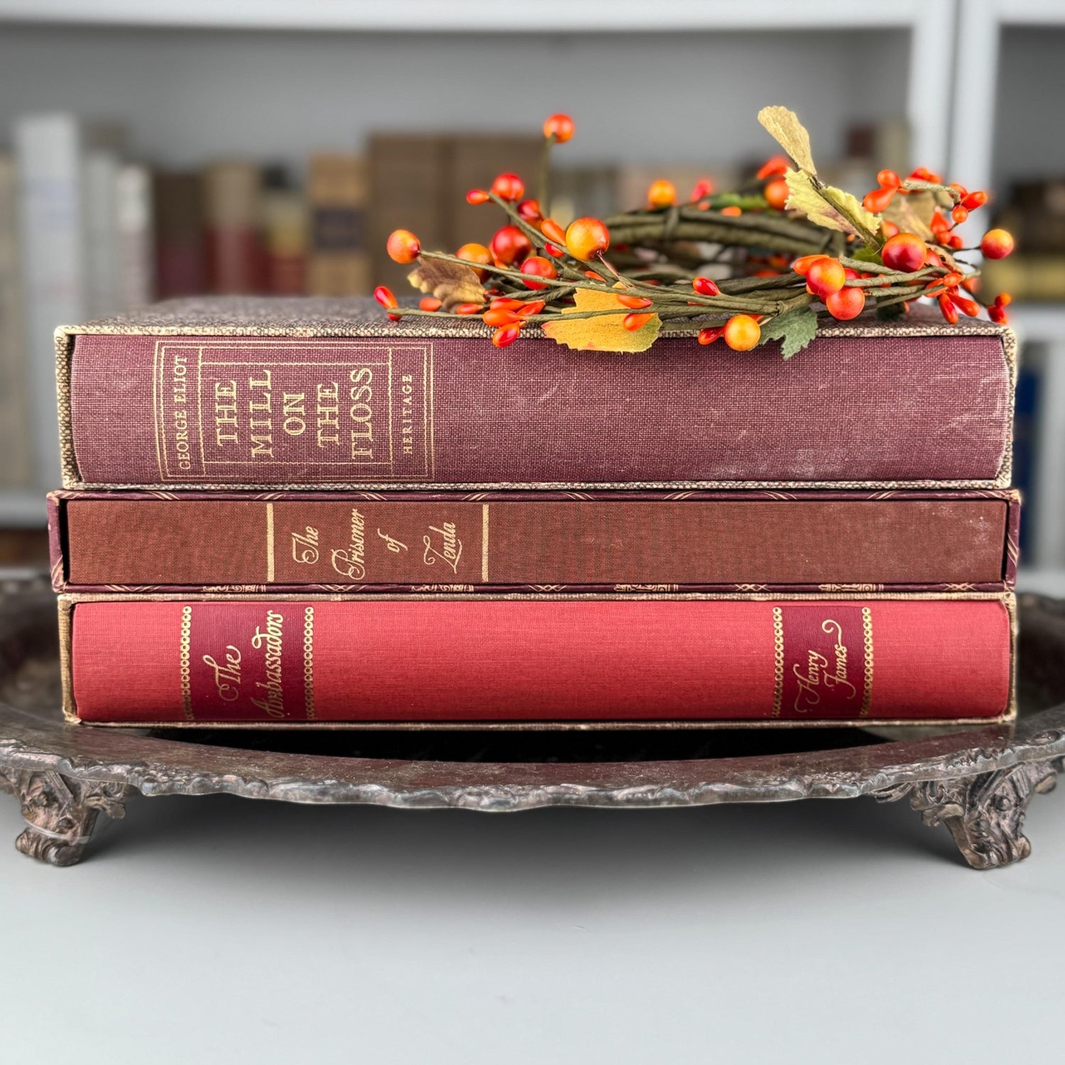 Vintage Red Heritage Press Book Bundle with Slipcases for Shelf Styling and Home Library Decor - Pretty Old Books