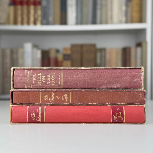 Vintage Red Heritage Press Book Bundle with Slipcases for Shelf Styling and Home Library Decor - Pretty Old Books