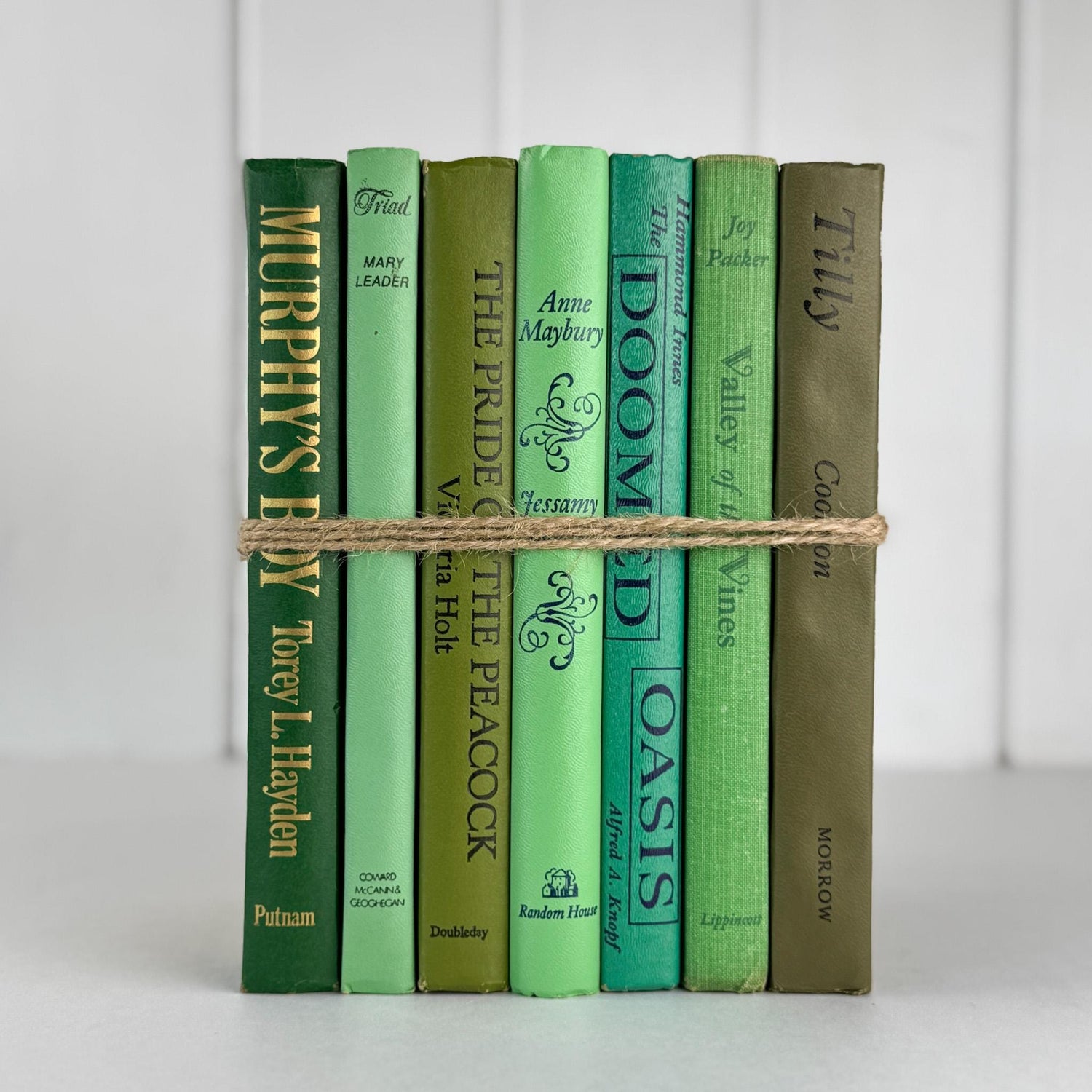 Vintage Retro Green Book Bundle in Lime, Avocado, Leaf Green for Shelf Styling - Pretty Old Books