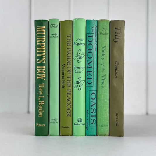 Vintage Retro Green Book Bundle in Lime, Avocado, Leaf Green for Shelf Styling - Pretty Old Books
