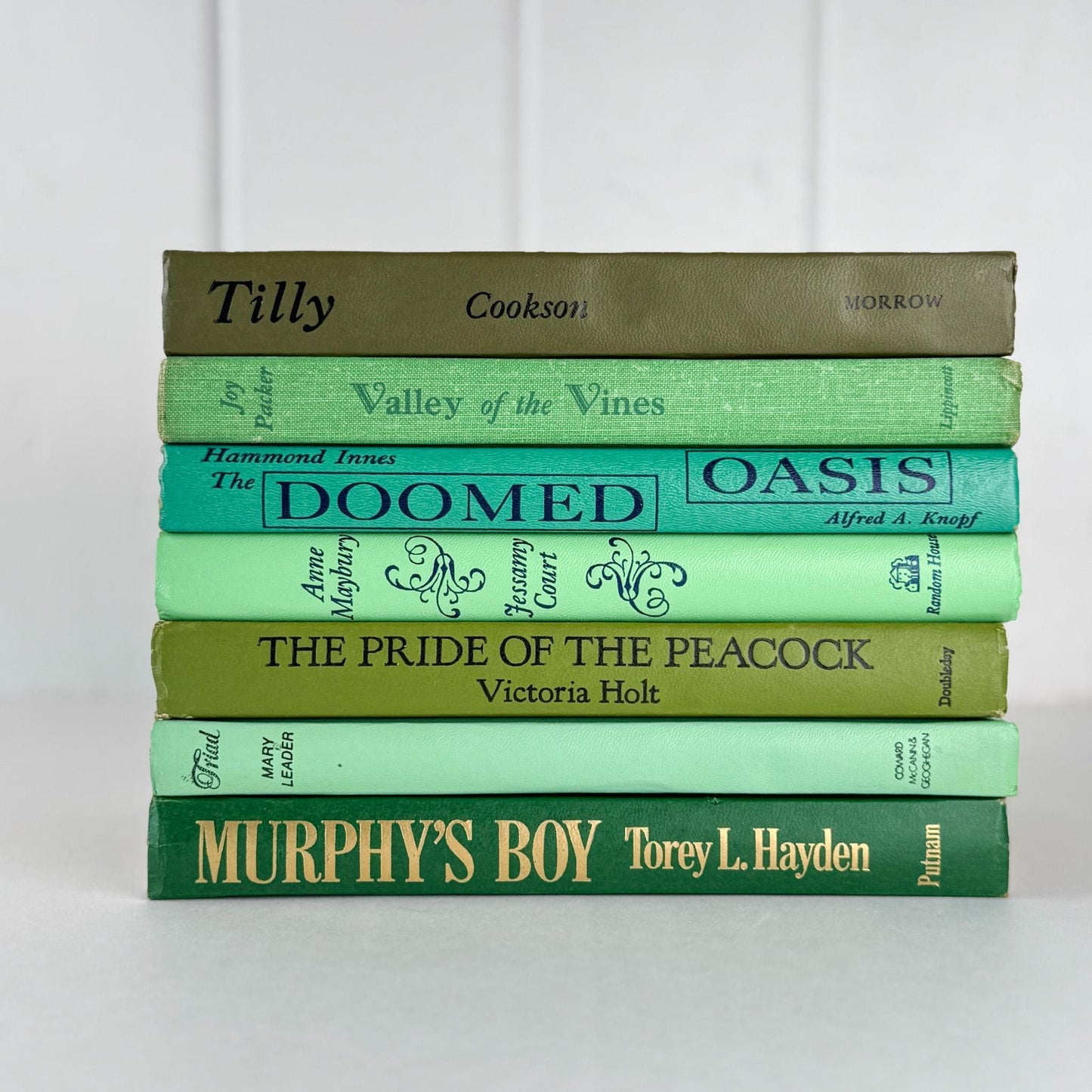 Vintage Retro Green Book Bundle in Lime, Avocado, Leaf Green for Shelf Styling - Pretty Old Books