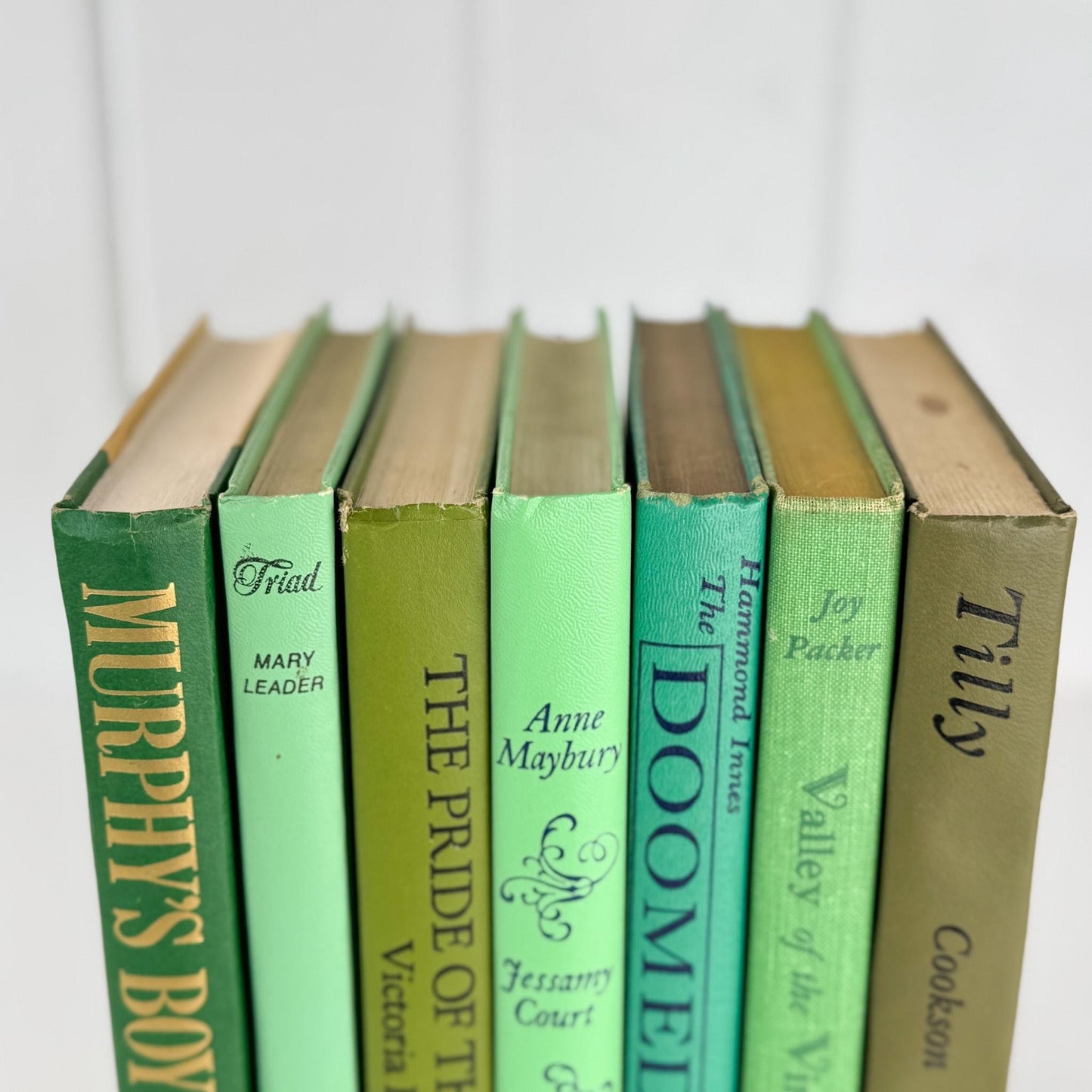 Vintage Retro Green Book Bundle in Lime, Avocado, Leaf Green for Shelf Styling - Pretty Old Books