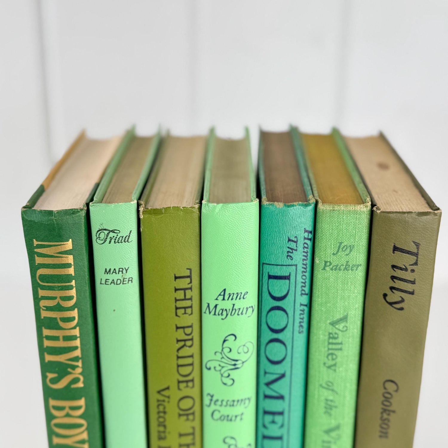 Vintage Retro Green Book Bundle in Lime, Avocado, Leaf Green for Shelf Styling - Pretty Old Books