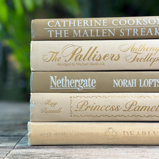 Vintage Retro Neutral Book Set in Taupe, Cream and Gold - Pretty Old Books