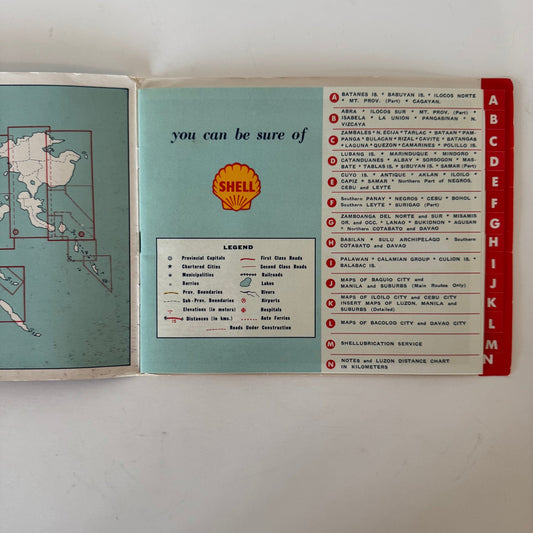 Vintage Road Map of the Philippines, Shell Company, Booklet in Envelope, 1957 - Pretty Old Books