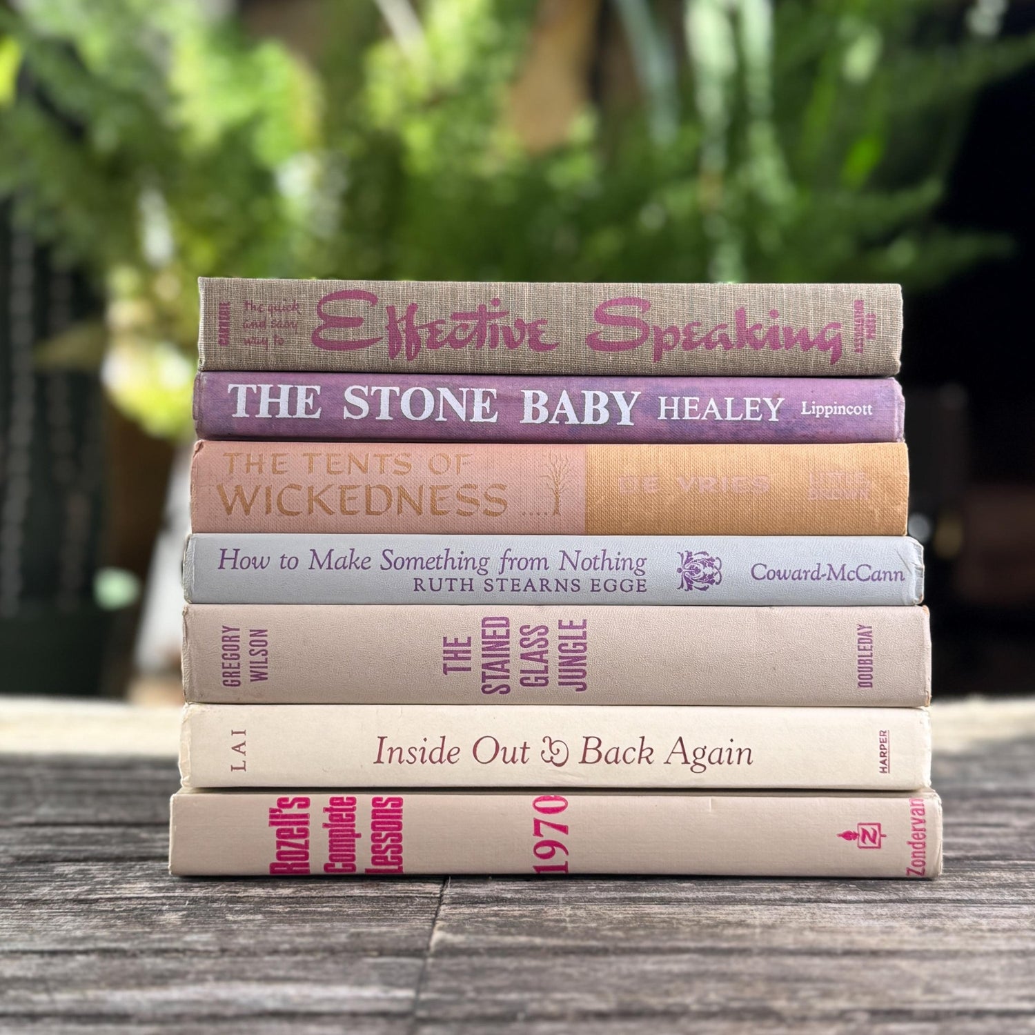 Vintage Taupe, Gray, Purple and Pink Lettering Book Set - Pretty Old Books
