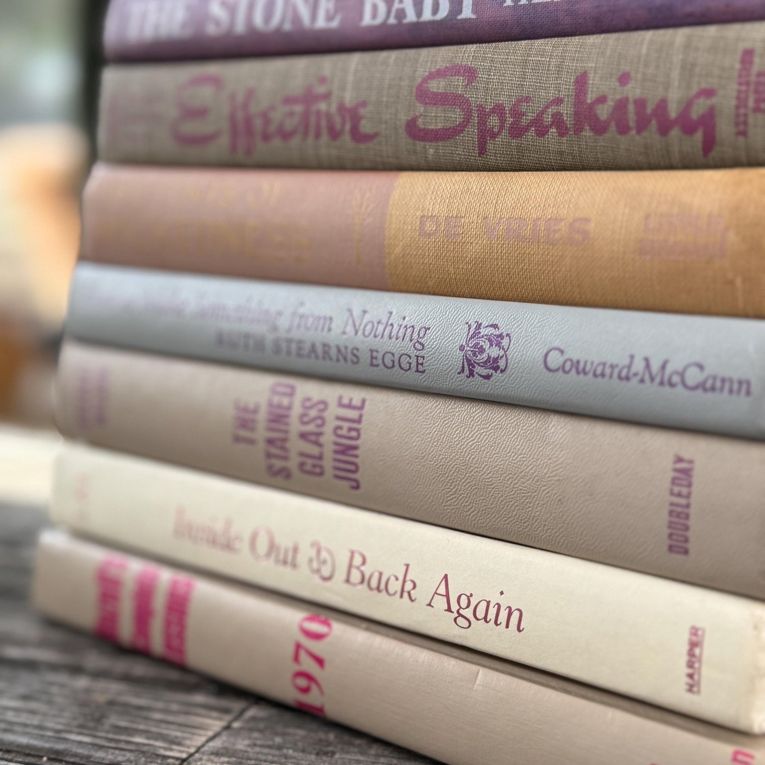 Vintage Taupe, Gray, Purple and Pink Lettering Book Set - Pretty Old Books