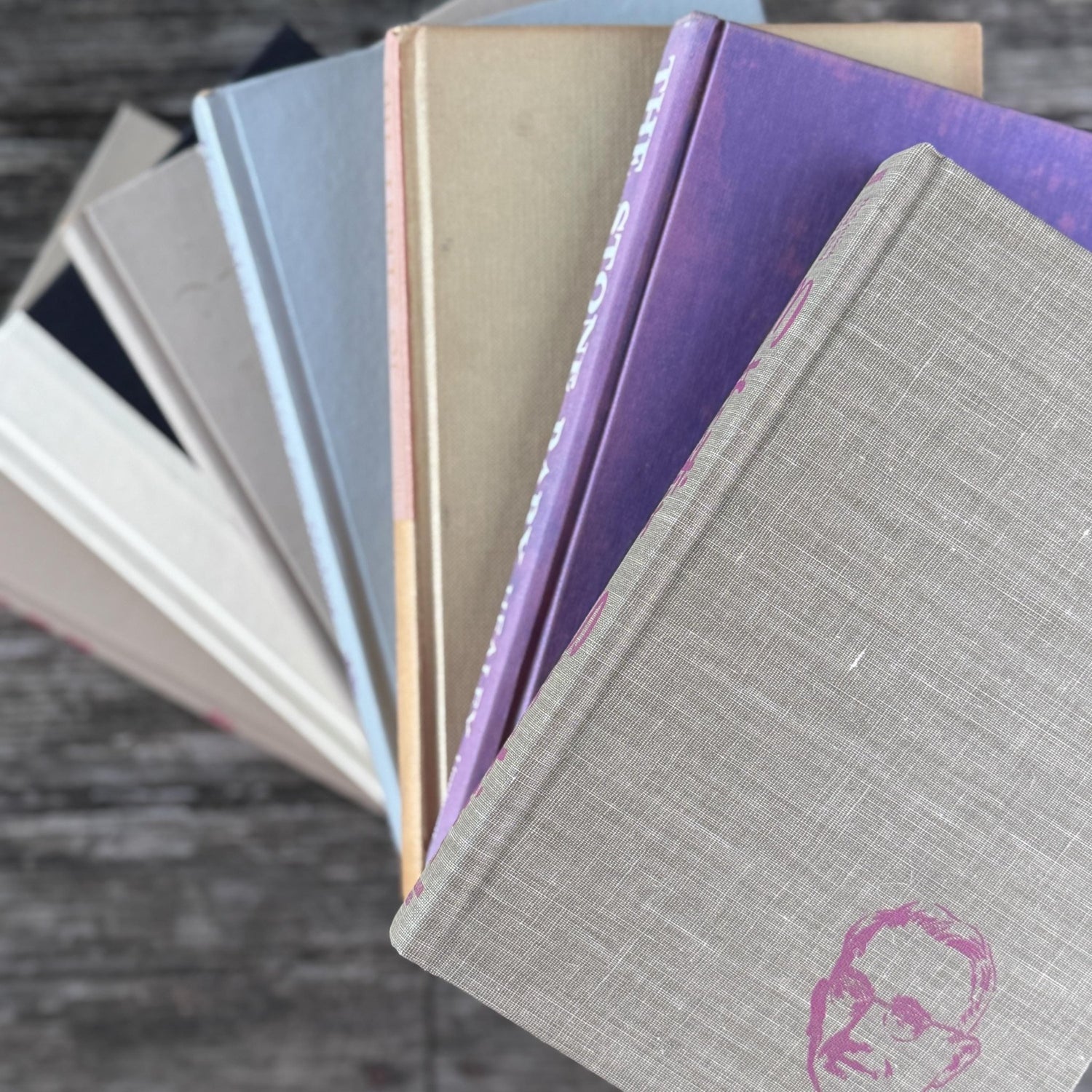 Vintage Taupe, Gray, Purple and Pink Lettering Book Set - Pretty Old Books
