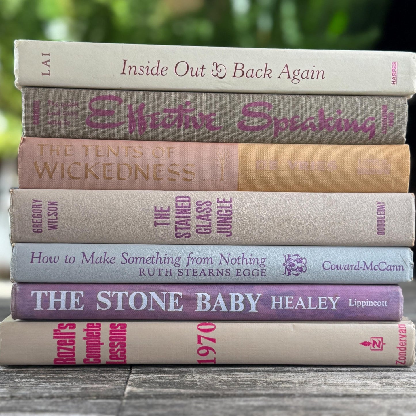 Vintage Taupe, Gray, Purple and Pink Lettering Book Set - Pretty Old Books