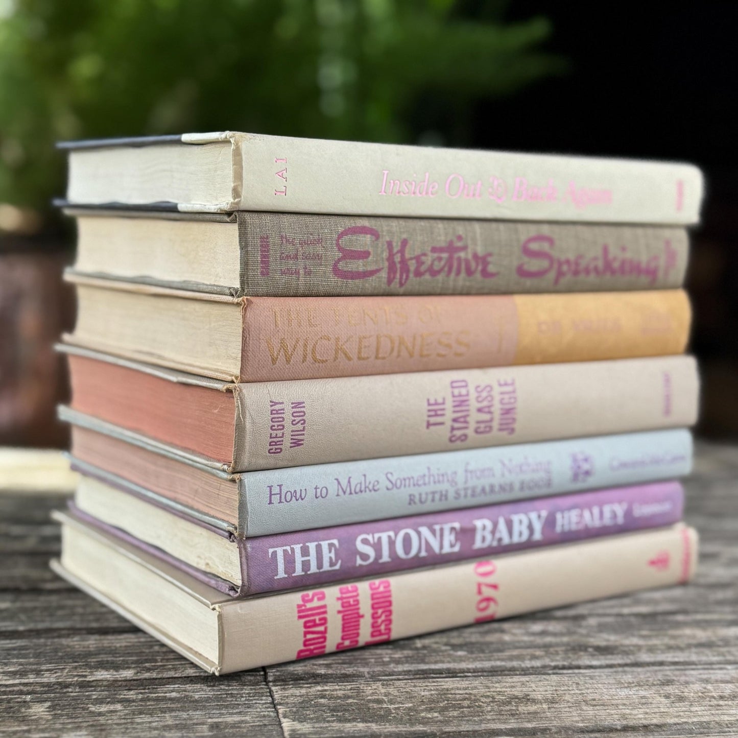 Vintage Taupe, Gray, Purple and Pink Lettering Book Set - Pretty Old Books