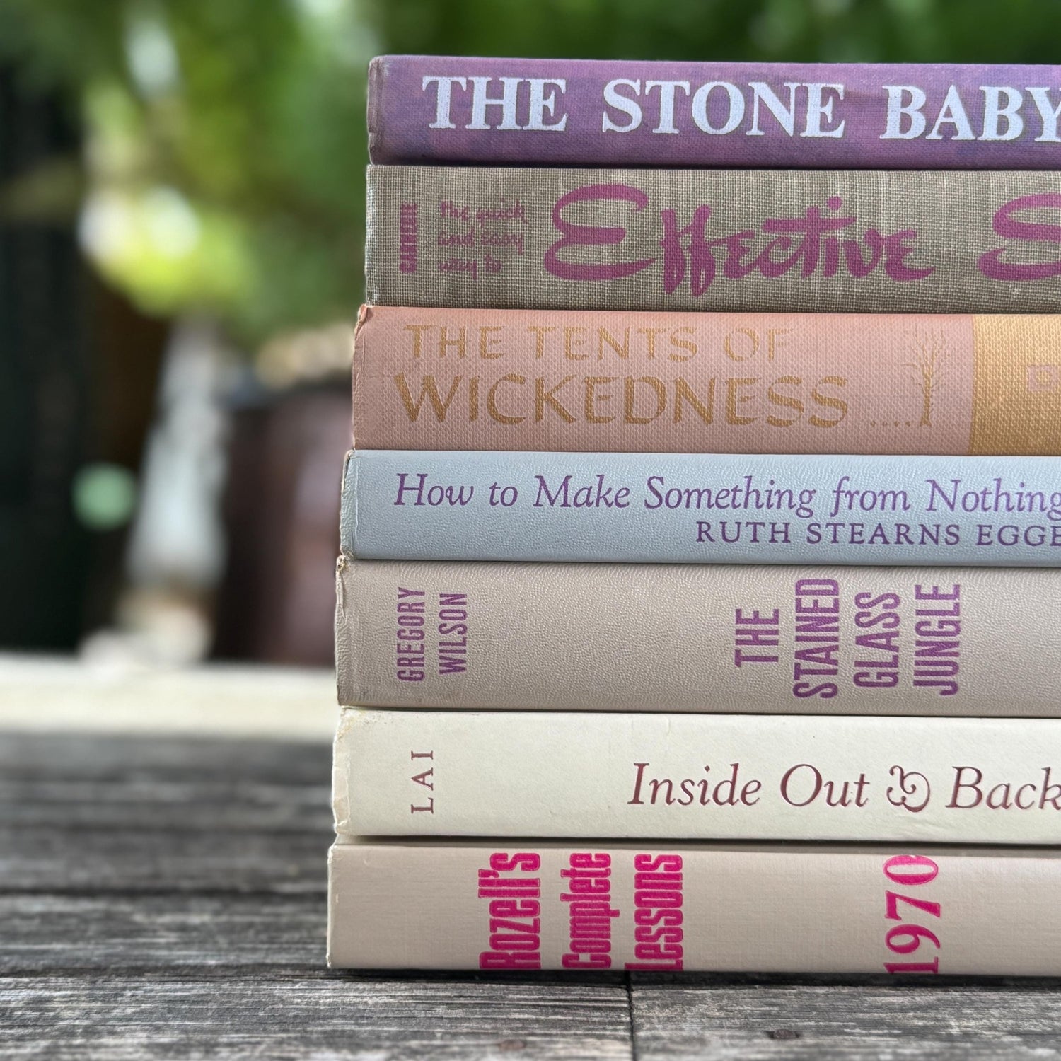 Vintage Taupe, Gray, Purple and Pink Lettering Book Set - Pretty Old Books