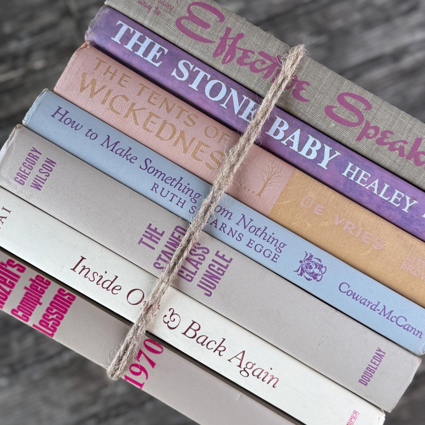 Vintage Taupe, Gray, Purple and Pink Lettering Book Set - Pretty Old Books