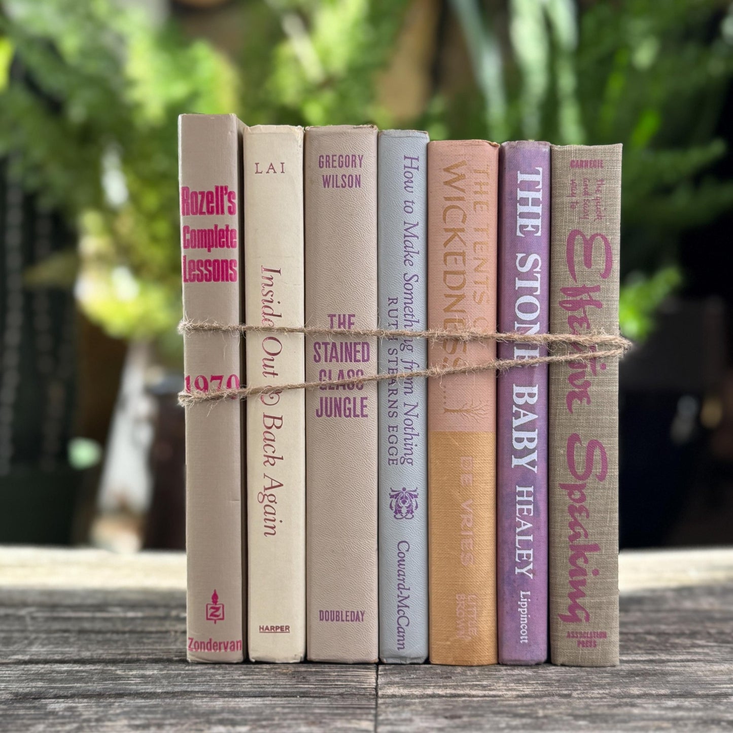 Vintage Taupe, Gray, Purple and Pink Lettering Book Set - Pretty Old Books