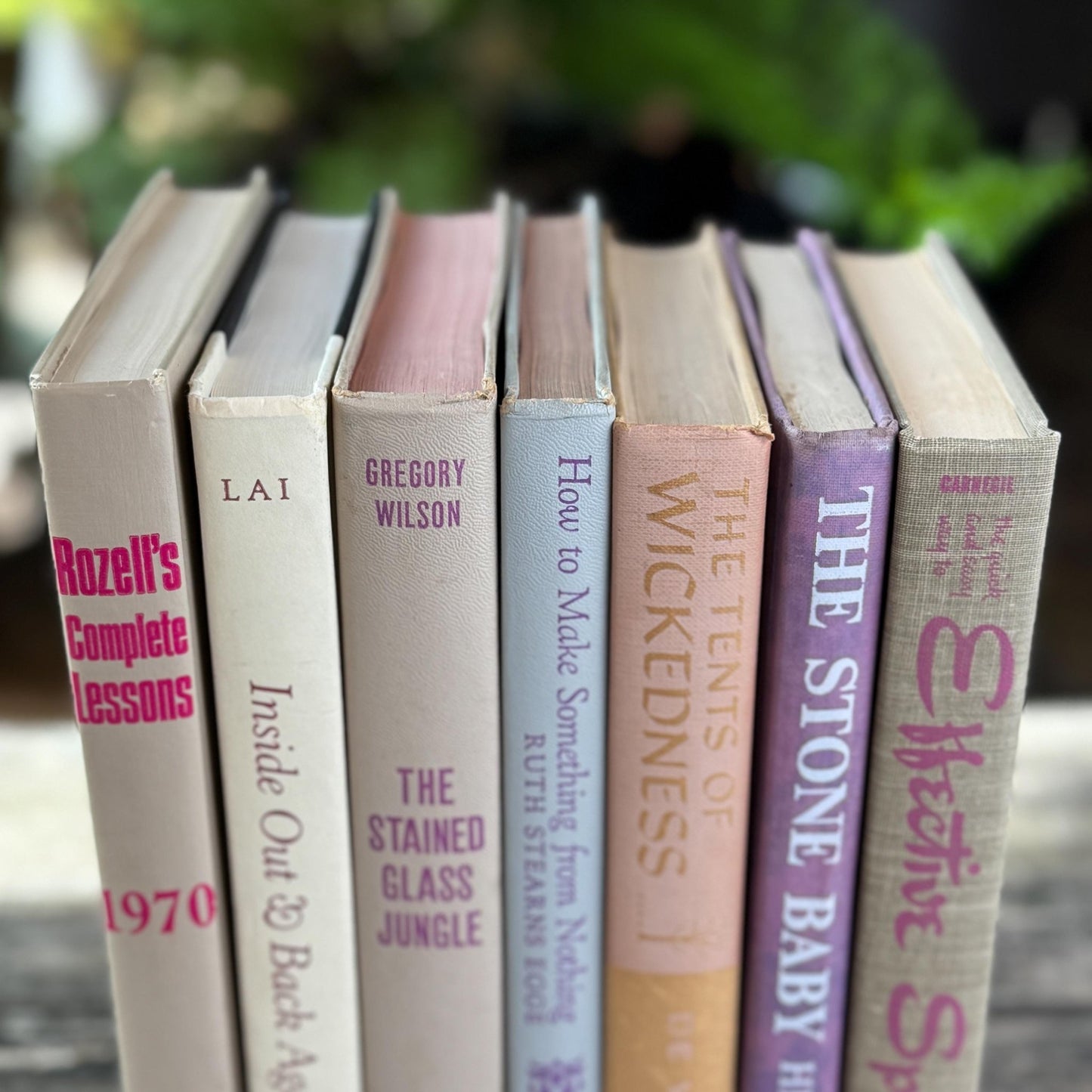 Vintage Taupe, Gray, Purple and Pink Lettering Book Set - Pretty Old Books