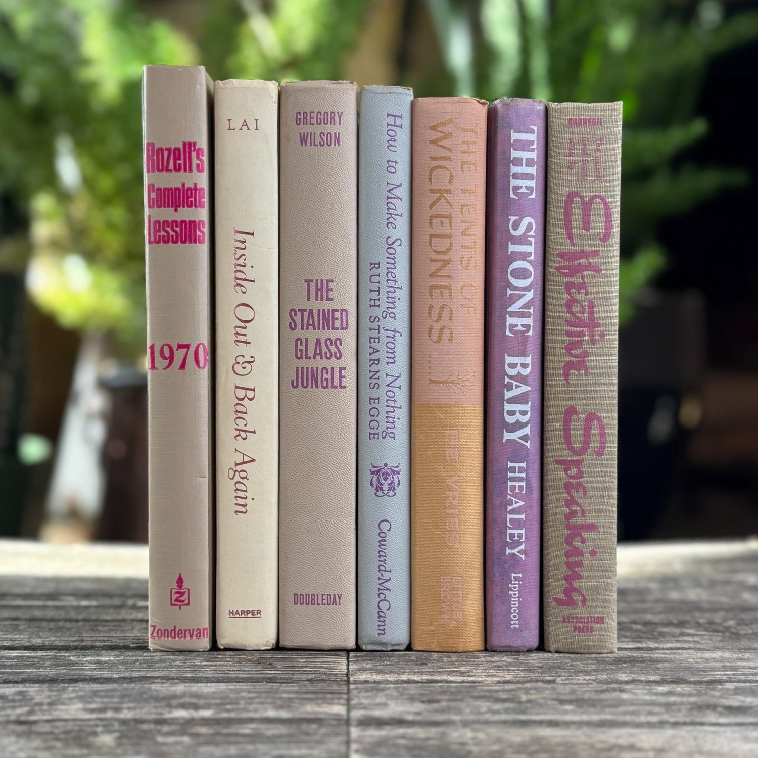 Vintage Taupe, Gray, Purple and Pink Lettering Book Set - Pretty Old Books