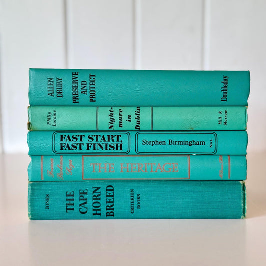 Vintage Teal and Turquoise Book Set for Decor, Retro Blue and Green Books - Pretty Old Books