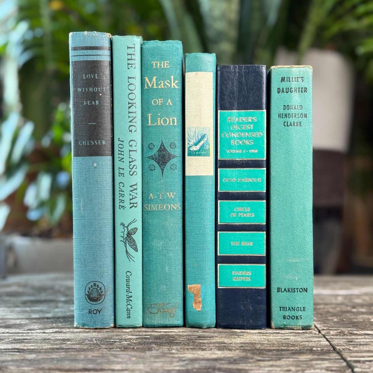 Vintage Teal Green and Navy Book Set for Decor - Pretty Old Books