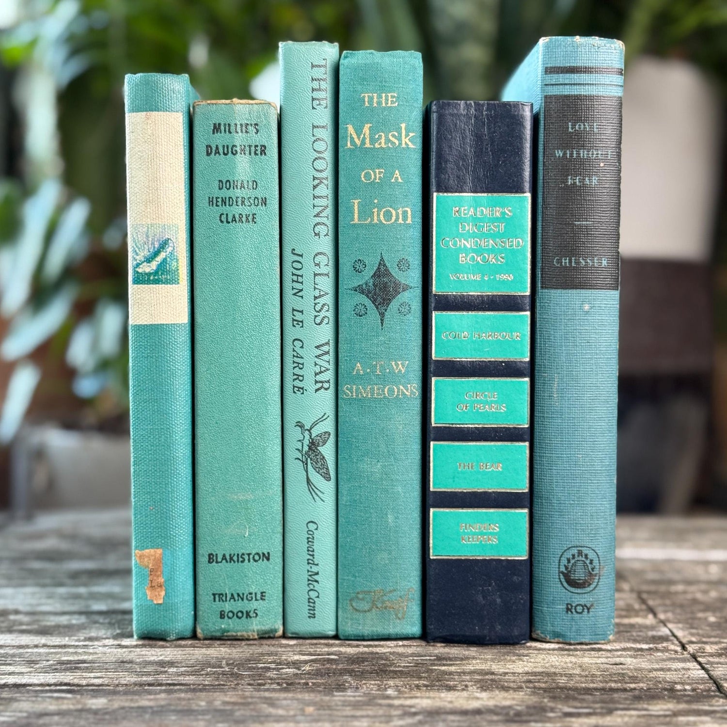 Vintage Teal Green and Navy Book Set for Decor - Pretty Old Books