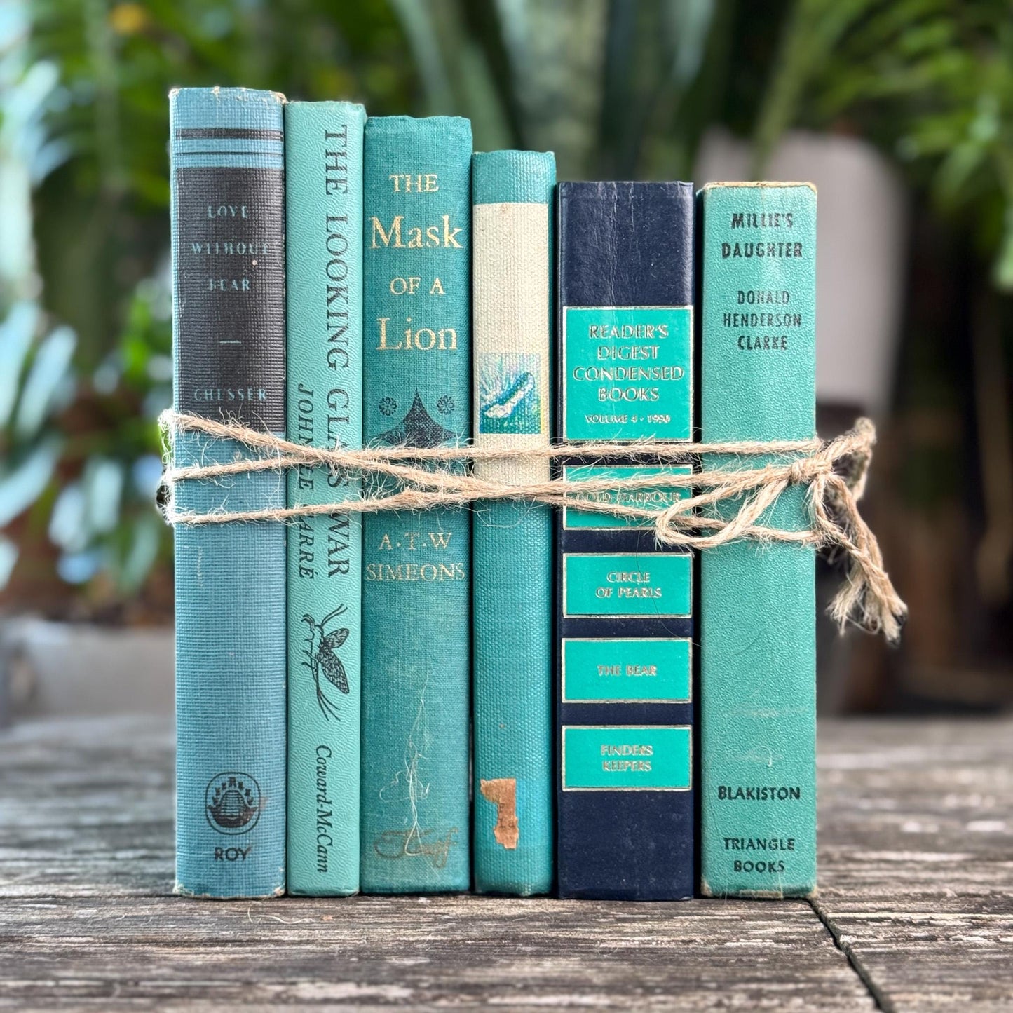 Vintage Teal Green and Navy Book Set for Decor - Pretty Old Books