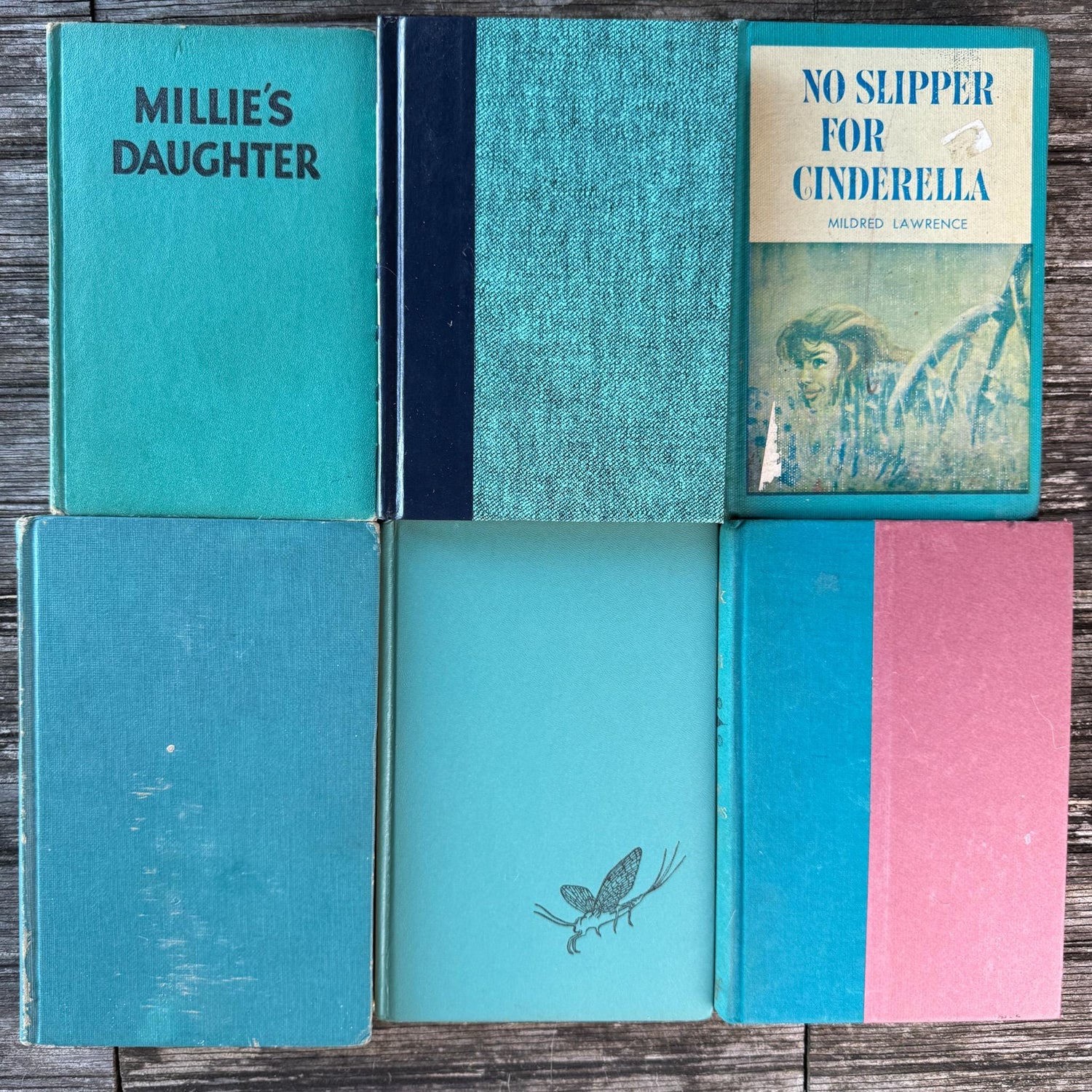 Vintage Teal Green and Navy Book Set for Decor - Pretty Old Books
