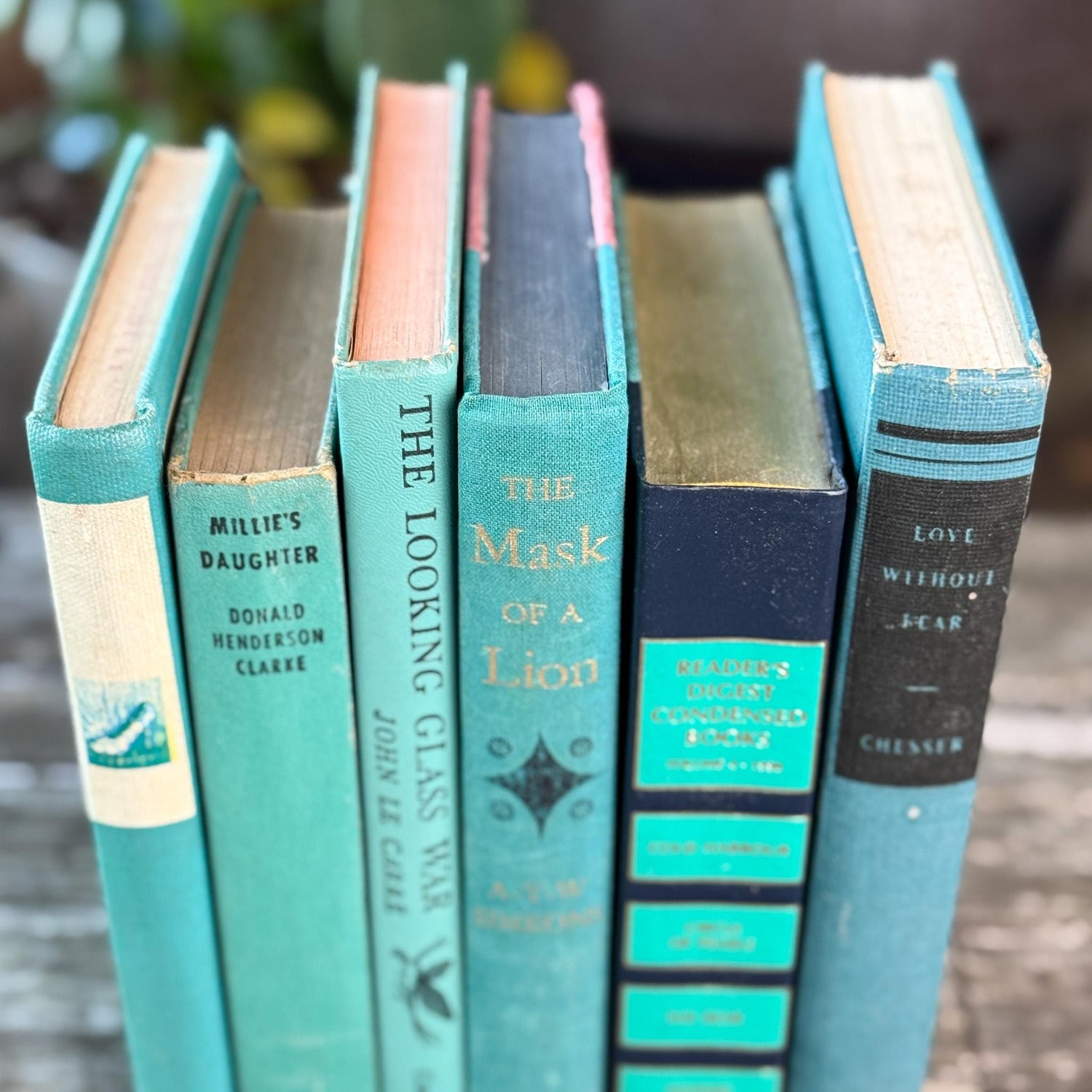 Vintage Teal Green and Navy Book Set for Decor - Pretty Old Books