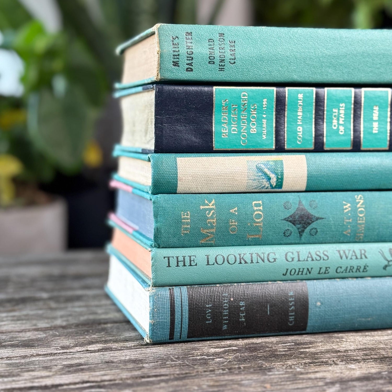 Vintage Teal Green and Navy Book Set for Decor - Pretty Old Books