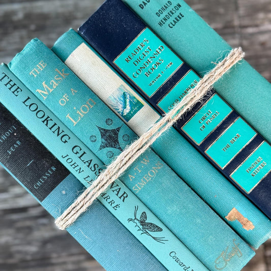 Vintage Teal Green and Navy Book Set for Decor - Pretty Old Books