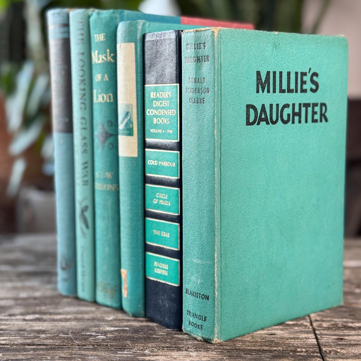 Vintage Teal Green and Navy Book Set for Decor - Pretty Old Books