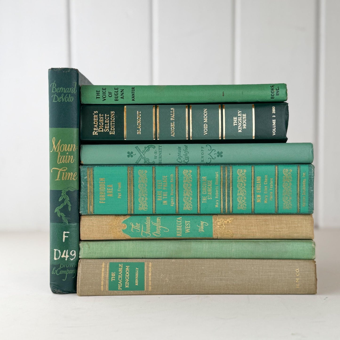Vintage Teal Green and Tan Book Set for Shelf Styling and Decorating - Pretty Old Books