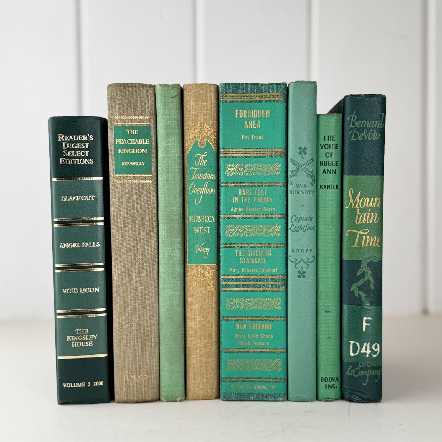 Vintage Teal Green and Tan Book Set for Shelf Styling and Decorating - Pretty Old Books