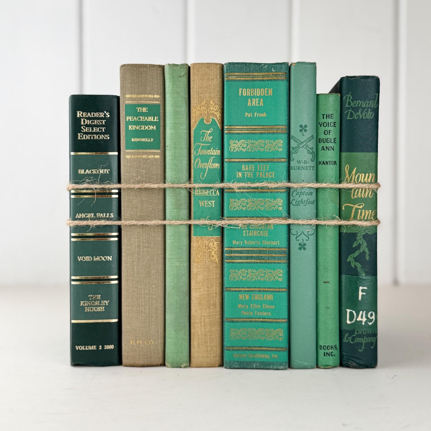 Vintage Teal Green and Tan Book Set for Shelf Styling and Decorating - Pretty Old Books