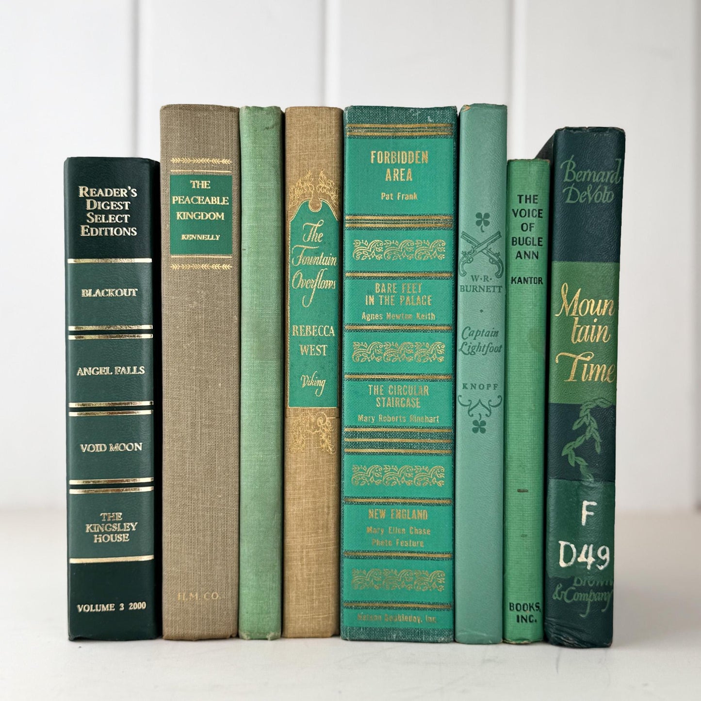 Vintage Teal Green and Tan Book Set for Shelf Styling and Decorating - Pretty Old Books