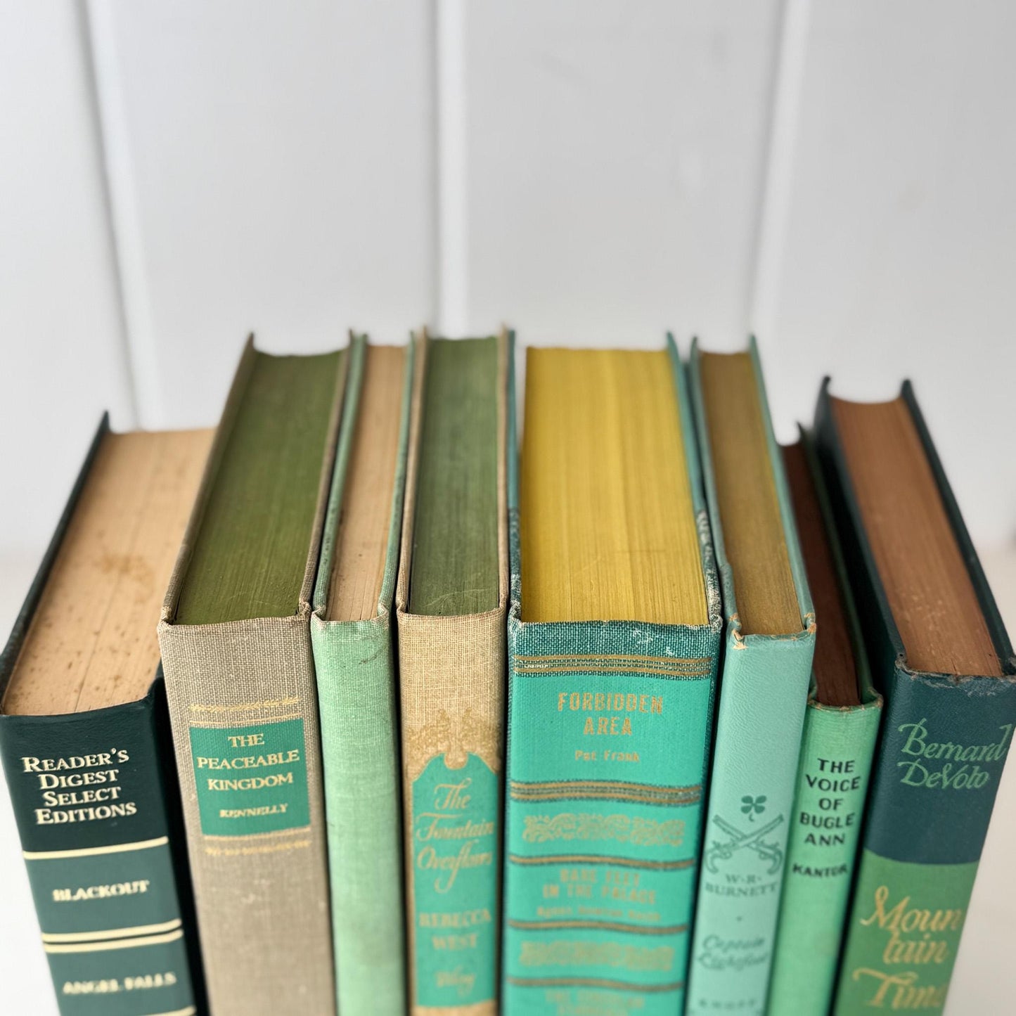 Vintage Teal Green and Tan Book Set for Shelf Styling and Decorating - Pretty Old Books