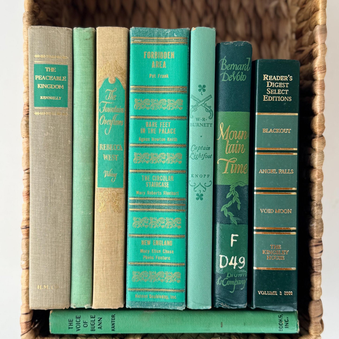 Vintage Teal Green and Tan Book Set for Shelf Styling and Decorating - Pretty Old Books
