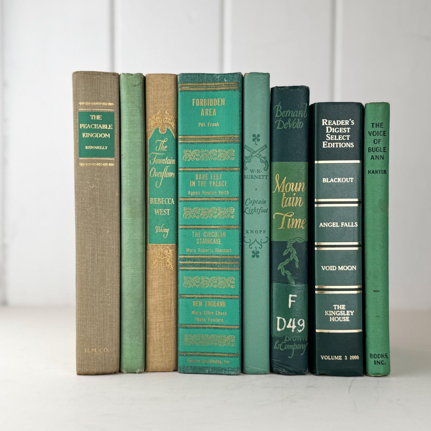 Vintage Teal Green and Tan Book Set for Shelf Styling and Decorating - Pretty Old Books