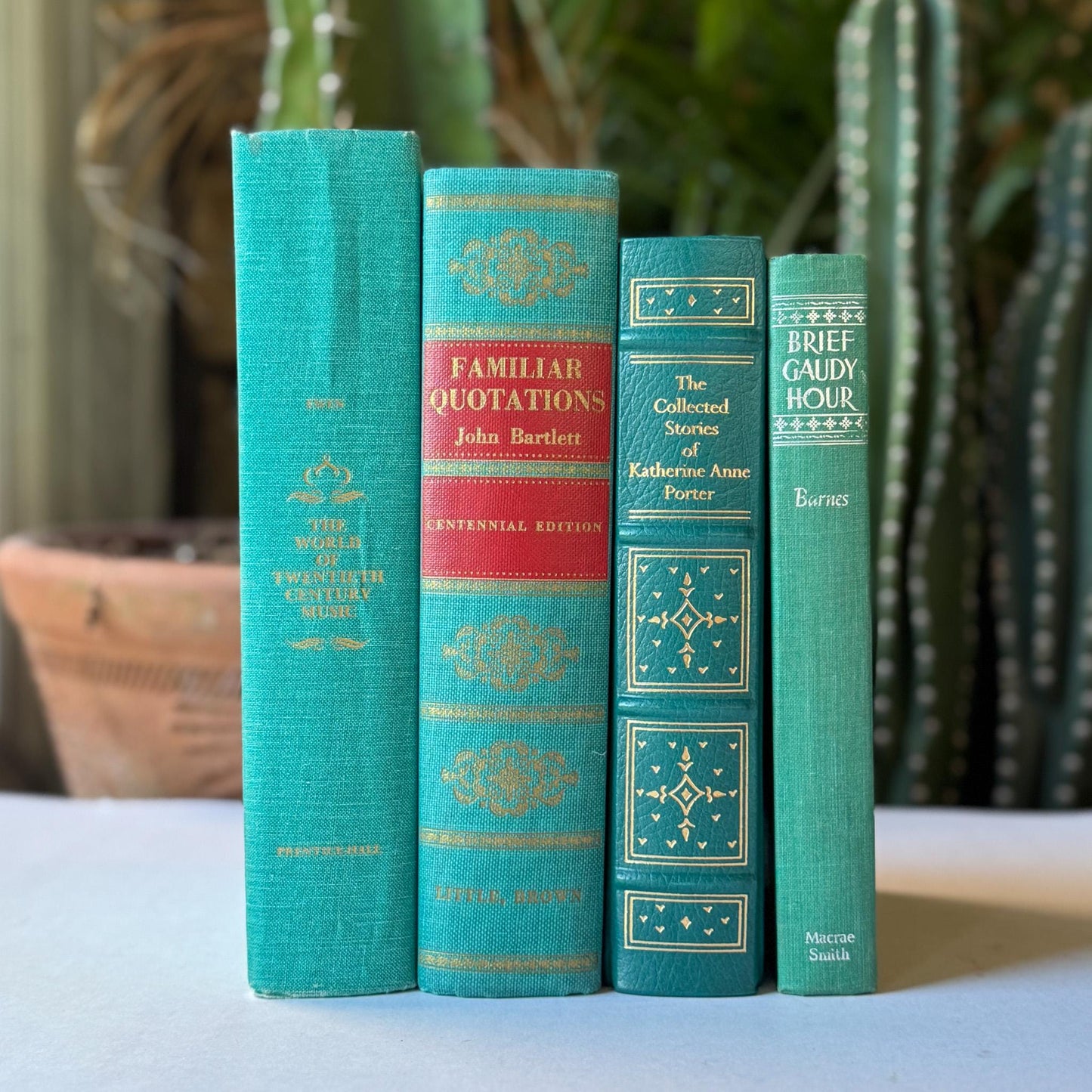 Vintage Teal Green Book Bundle for Shelf Styling - Pretty Old Books
