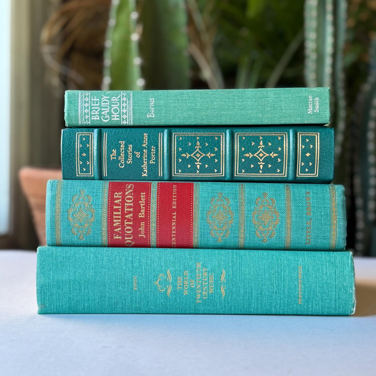 Vintage Teal Green Book Bundle for Shelf Styling - Pretty Old Books